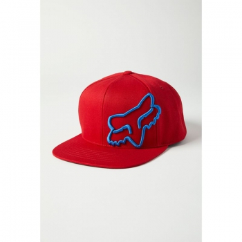 Snapback cap FOX Headers, red with blue logo, one size